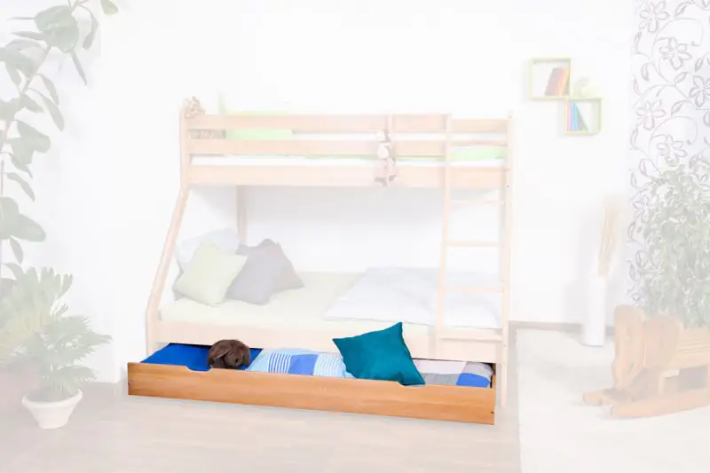 Underbed drawer / Trundle bed for Bunk Bed Lukas, solid beech wood, clearly varnished