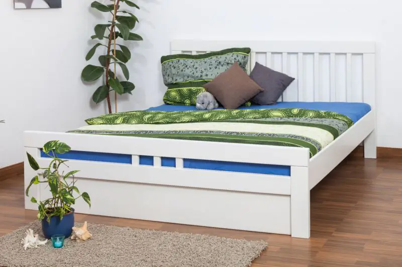 Double bed K8 "Easy Premium Line", incl. cover plate, solid beech wood, white finish - 180 x 200 cm