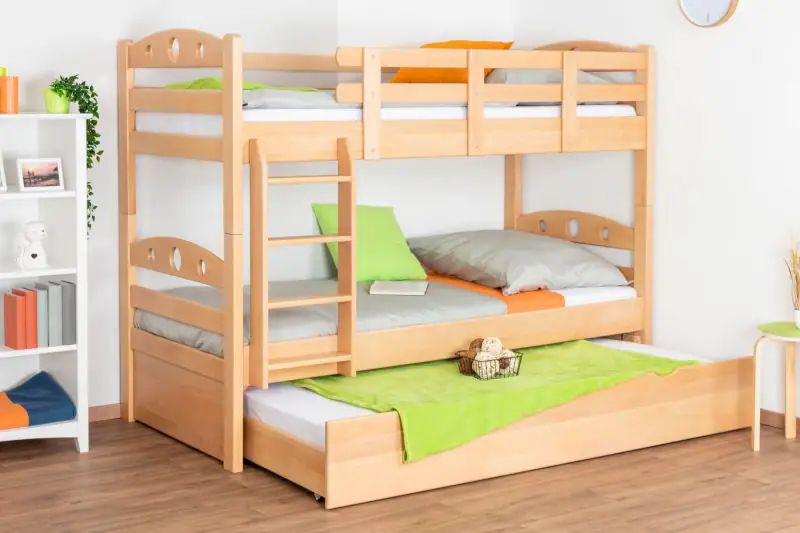 Bunk bed for adults "Easy Premium Line" K19/h incl. lying area and 2 cover panels, head and foot part with holes, solid beech wood natural - Lying surface: 90 x 200 cm (w x l), divisible