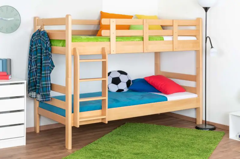 Bunk bed "Easy Premium Line" K20/n, head and foot part straight, solid beech wood natural - 90 x 200 cm (W X L), divisible
