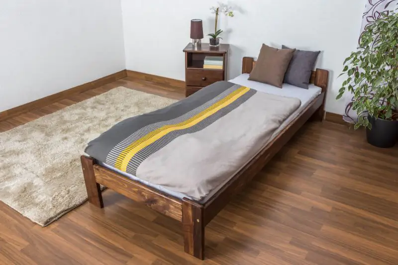 Single bed/guest bed pine solid wood nut color A8, including slatted grate - Dimensions: 80 x 200 cm