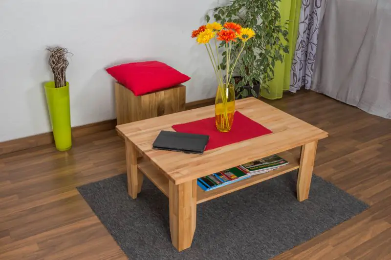 Coffee table Wooden Nature 05, with magazine rack, solid heartwood beech, organically oiled - W100 x H45 x D68 cm
