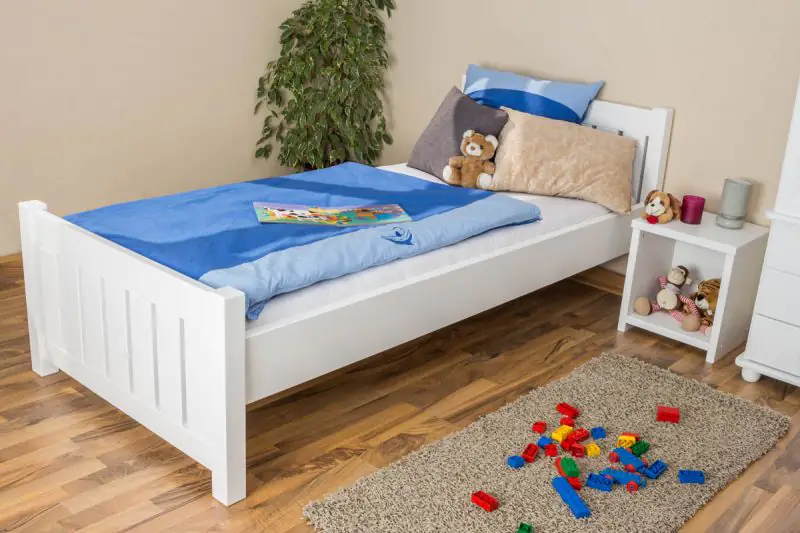 Children's bed / Youth bed 66, solid pine wood, white painted, incl. slatted bed frame - 90 x 200 cm