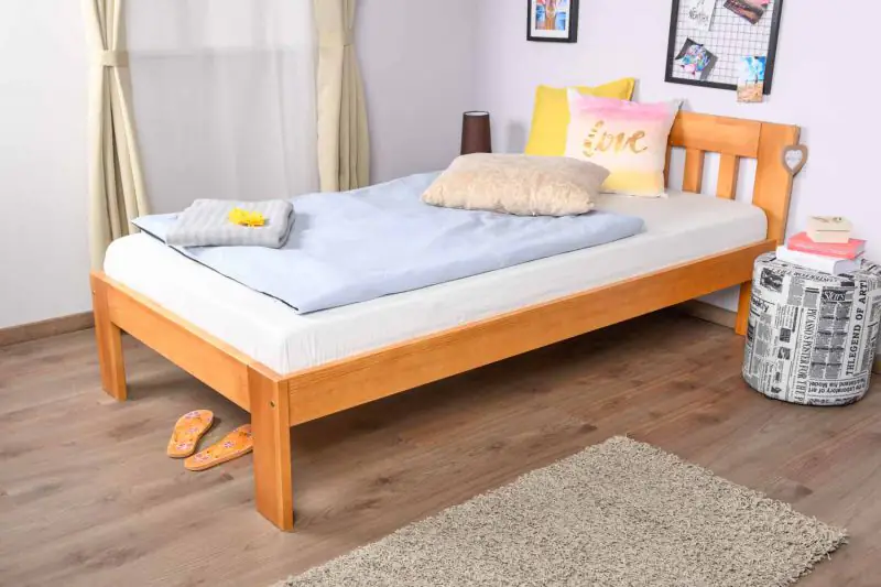 Single bed / Guest bed solid pine wood, Alder colour 76, incl. slatted frame - 100 x 200 cm (W x L)