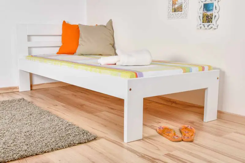 Single bed / Guest bed solid pine wood, White 74, incl. slatted frame - Lying surface 80 x 200 cm