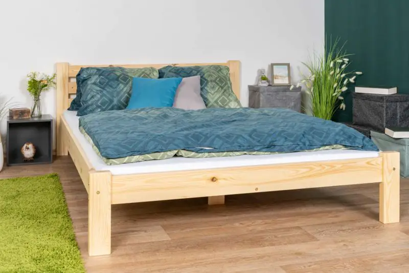 Single bed / Guest bed A2, solid pine wood, clearly varnished, incl. slatted frame - 140 x 200 cm