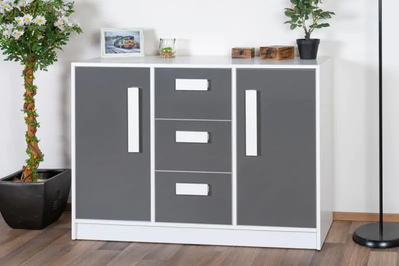 Chest of drawers Walter 06, Colour: White / Grey high gloss - 85 x 120 x 40 cm (h x w x d)