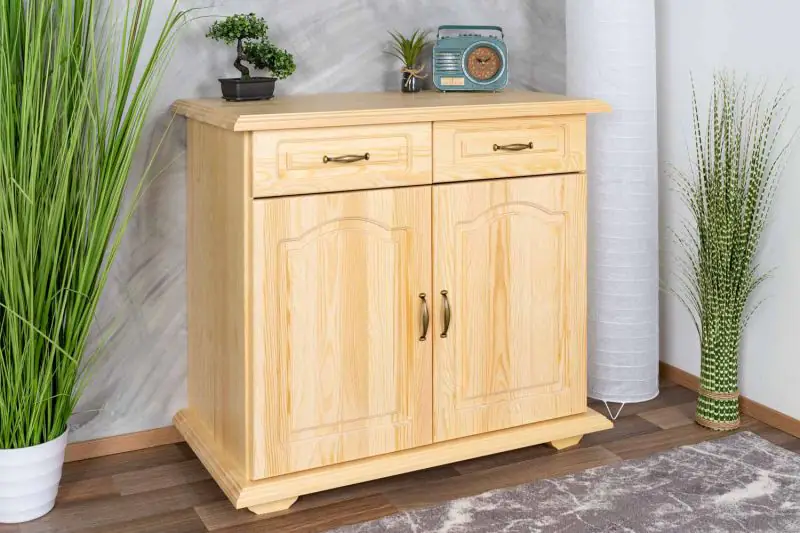 Sideboard Pipilo 16, 2 drawer, 2 door, solid pine wood, clearly varnished -  H88 x W95 x D54 cm