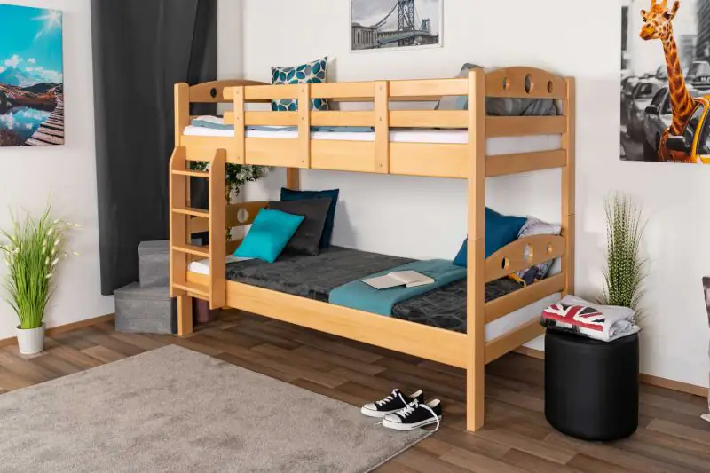 Bunk bed "Easy Premium Line" K19/n, head and foot part with holes, solid beech wood, natural - 90 x 190 cm (w x l), convertible