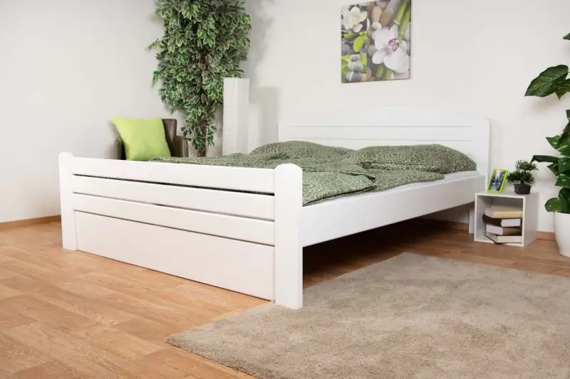 Double bed "Easy Premium Line" K7 incl.1 cover, 180 x 200 cm solid beech wood White lacquered