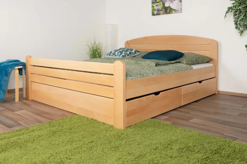 Double bed "Easy Premium Line" K7 incl. 2 drawers and 1 cover, 160 x 200 cm solid beech wood nature