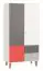 Children's room - Hinged door cabinet / Wardrobe Syrina 04, Colour: White / Grey / Red - Measurements: 202 x 104 x 55 cm (h x w x d)