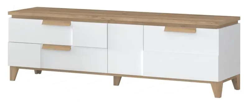 Safotu 01 TV base cabinet, Colour: White high gloss / Walnut - 56 x 180 x 46 cm (H x W x D)