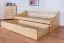 Single bed / Storage bed solid, natural pine wood 93, includes slatted frame - Dimensions: 90 x 200 cm