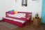 Single bed "Easy Premium Line" K1/h/s incl. trundle bed frame and cover plates, solid beech wood, pink - 90 x 200 cm