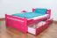 Youth Bed Easy Premium Line K4 | 120 x 200 cm | Solid Beech Wood | Pink | 2 Drawers & Cover Panel