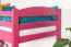 Loft Bed 90 x 200 cm for Children | Easy Premium Line K22/n | Solid Beech Wood | Pink Lacquered | Convertible