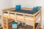 Loft bed 140 x 200 cm "Easy Premium Line" K23/n, solid beech wood natural lacquered, divisible