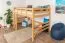 Loft bed 140 x 200 cm "Easy Premium Line" K23/n, solid beech wood natural lacquered, divisible