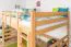 Loft bed 160 x 190 cm for adults "Easy Premium Line" K23/n, solid beech wood natural lacquered, divisible