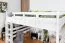 Loft bed 160 x 200 cm for adults "Easy Premium Line" K23/n, solid beech wood white lacquered, divisible