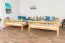 Bunk bed 160 x 190 cm for adults "Easy Premium Line" K24/n, head and footboard straight, solid beech wood, natural lacquered, convertible