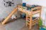 Loft bed with slide 80 x 190 cm, solid beech wood natural lacquered, convertible into a single bed, "Easy Premium Line" K30/n