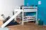 Large white loft bed with slide 140 x 190 cm, solid beech wood White lacquered, convertible into a single bed, "Easy Premium Line" K31/n