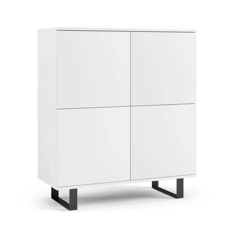 Modern White Chest of Drawers Zapopan 94 | 4 Doors | 8 Compartments | 114 x 100 x 40 cm | Push-to-Open