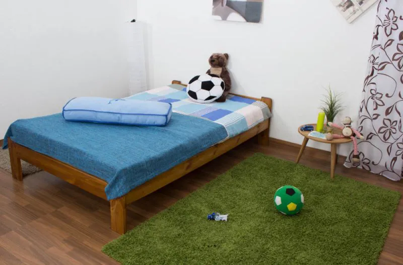 Children's bed / Youth bed A8, solid pine wood, oak finish, incl. slatted frame - 120 x 200 cm 