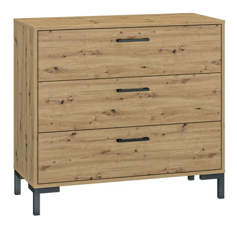 Chest of drawers Pandrup 09, Colour: Oak - Measurements: 83 x 92 x 40 cm (h x w x d), with 3 drawers