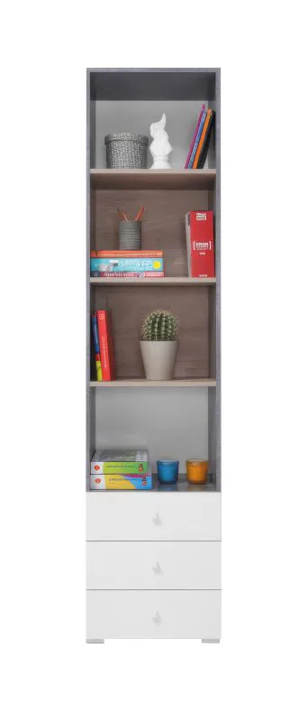 Children's Room Shelf Lede 07 | Grey/Oak/White | 190 x 45 x 40 cm | Modern Design & Practical Storage