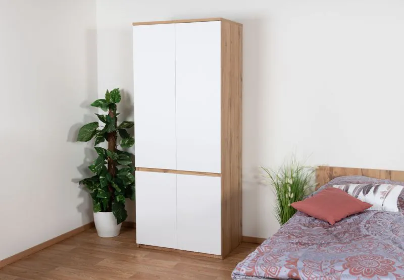 Children's Wardrobe Alard 01 | Hinged Door Closet | Oak/White | 195 x 80 x 52 cm | Modern Kids Room Storage