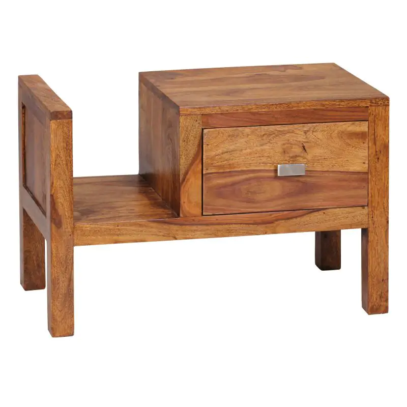 Practical bedside table made of Sheesham solid wood, color: Sheesham - Dimensions: 40 x 60 x 30 cm (H x W x D), with drawer & extra newspaper compartment