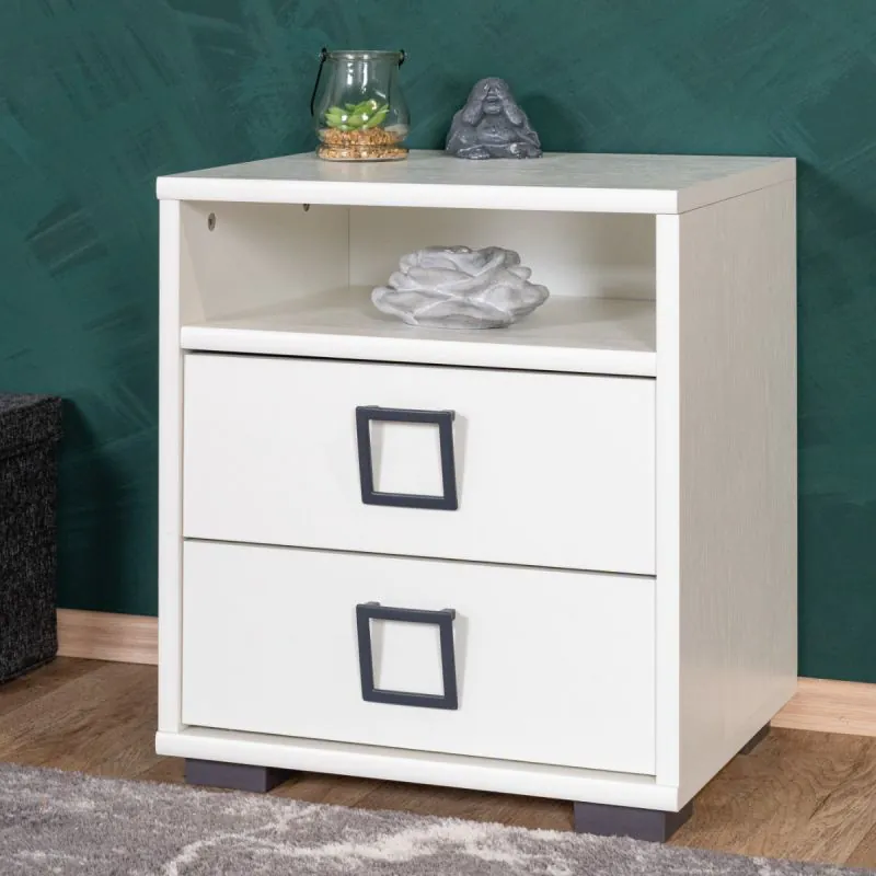 Bedside Table for children's bedroom Benjamin 07, Colour: White - Dimensions: 50 x 44 x 37 cm (H x W x D)