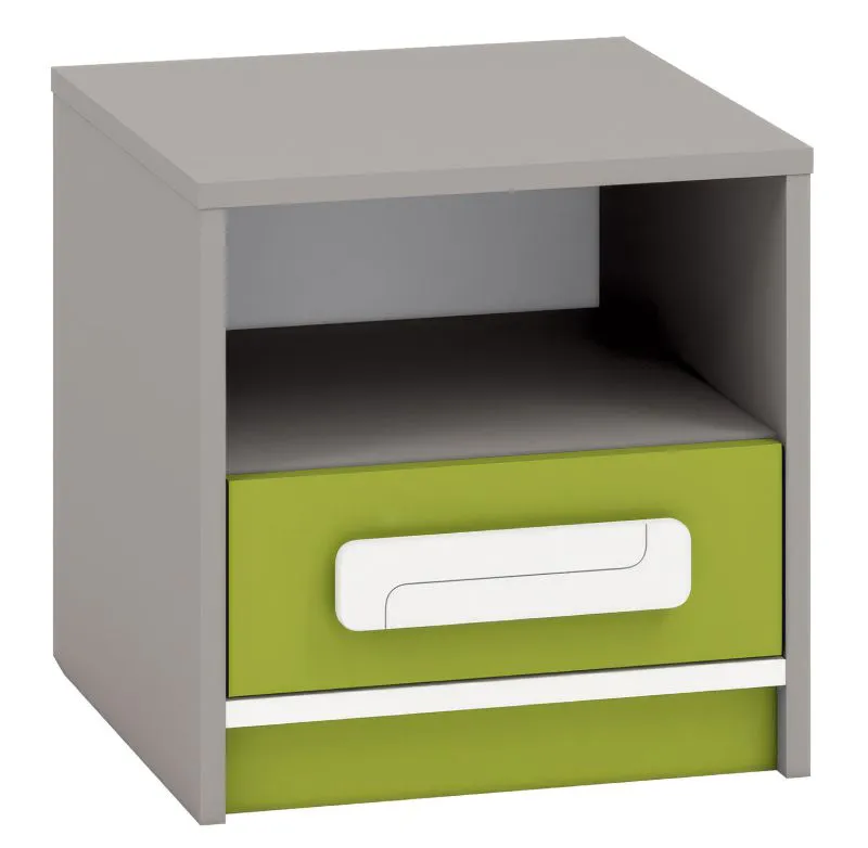 Children's Bedside Table Renton 13 | Platinum Grey, White & Green | 40 x 40 x 40 cm | 1 Drawer & 1 Compartment