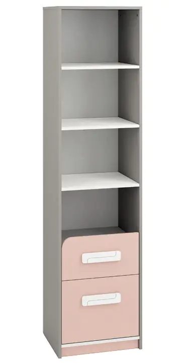 Children's room - Shelf Renton 06, Colour: Platinum Grey / White / Powder Pink - Measurements: 199 x 50 x 40 cm (H x W x D), with 2 drawers and 4 compartments