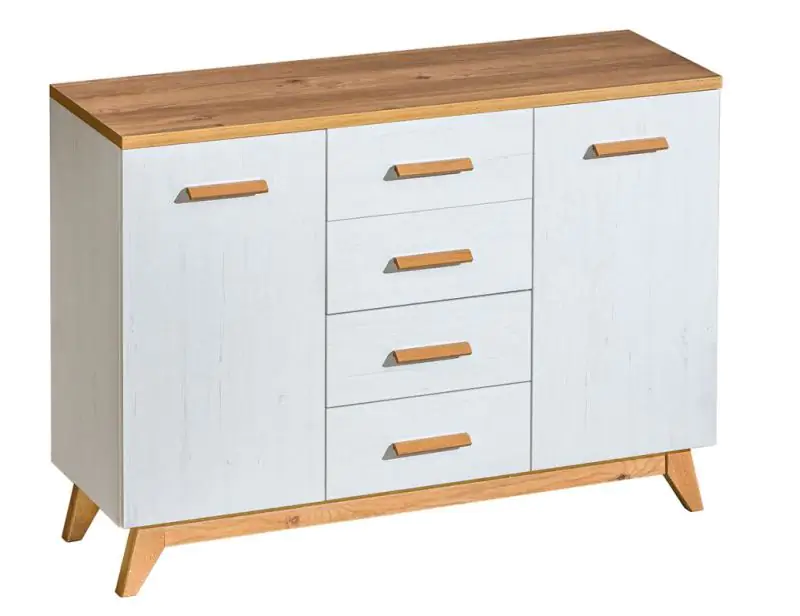 Panduros 09 Chest of drawers, Colour: White Pine / Brown Oak - Measurements: 93 x 130 x 40 cm (h x w x d)