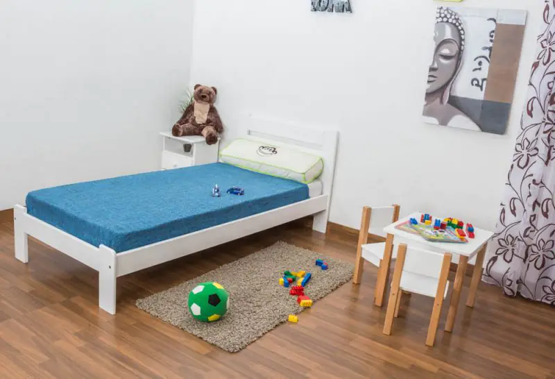 Children's bed / Youth bed A27, solid pine wood, white finish, incl. slatted frame - 90 x 200 cm 