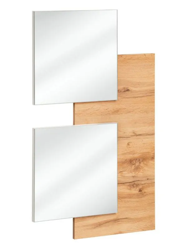 Wall Panel with Two Mirrors Pollestad 06 | Oak Wotan | 100 x 60 x 4 cm | Modern Entryway Solution