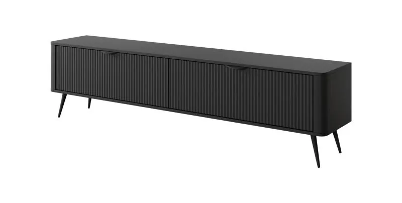Modern Slat TV Cabinet Sloughia 12 | Black | Metal Handles & Legs | ABS Edge Protection | 51 x 200 x 38 cm | Robust