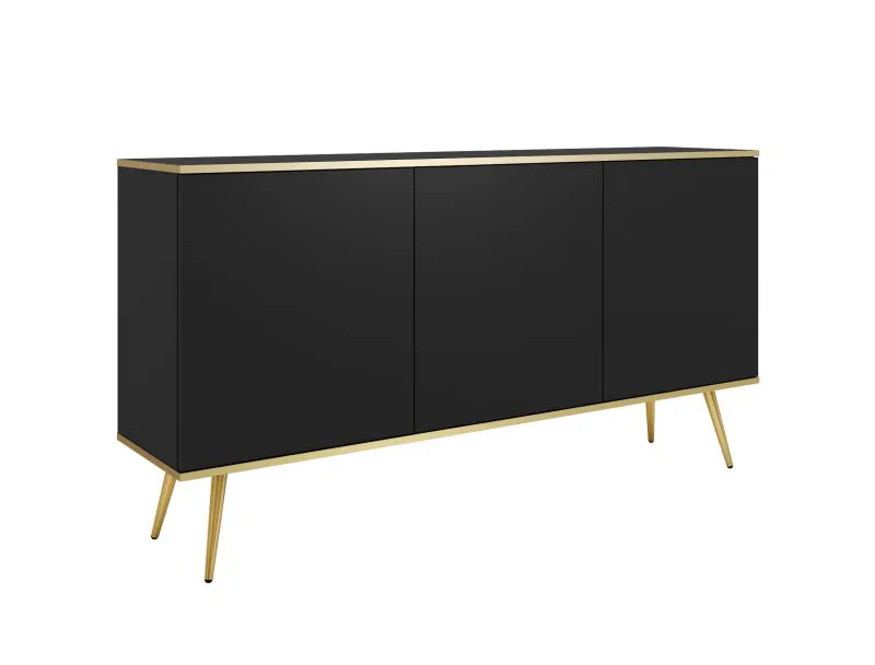 Elegant Sideboard Horsham 60 | Push-to-Open | Black & Gold | Three Doors | Six Compartments