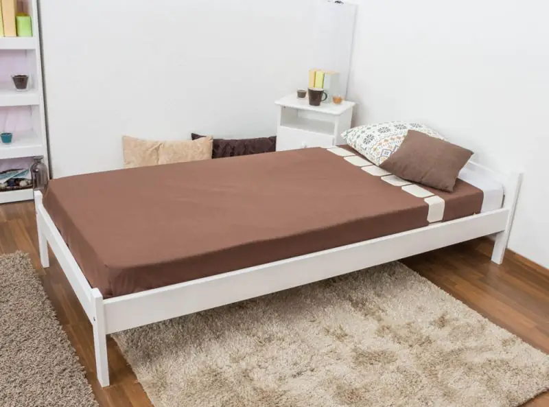 Low foot end bed A14, solid pine wood, white, incl. slatted frame - 90 x 200 cm