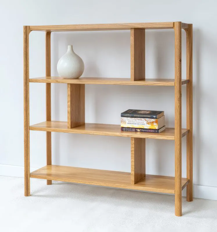 Shelf | solid wood | 6 compartments | oiled oak | color: oak | 93 x 28 x 100 cm | Seille 07