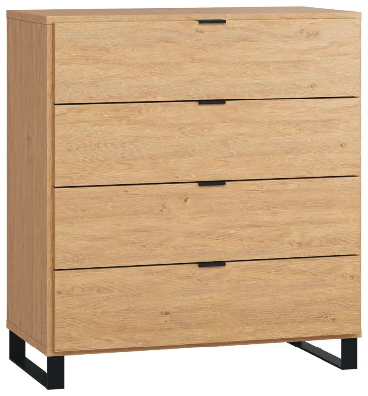 Patitas 07 Chest of Drawers | Oak Finish | 100 x 90 x 47 cm | 4 Drawers | LED Lighting
