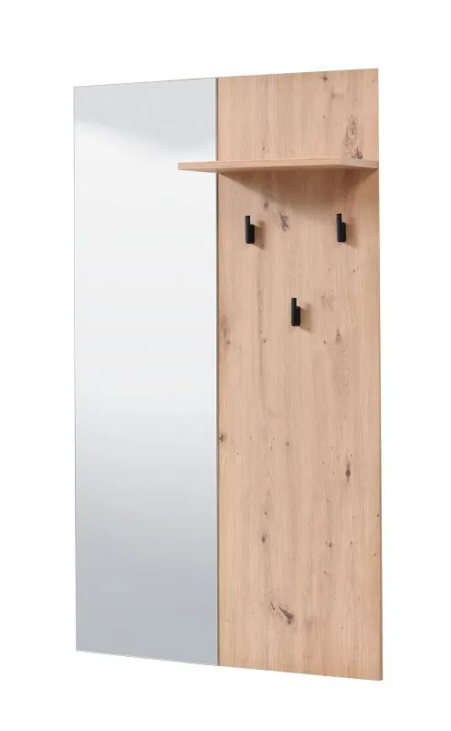 Entrance Hall Wardrobe with Mirror | 3 Hooks | 1 Shelf | Artisan Oak Finish | 132 x 79 x 19.5 cm | Crina 14