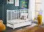 Crib / crib with one drawer, solid pine, Avaldsnes 03, color: white - Dimensions: 89 x 124 x 65 cm (H x W x D), with one foam mattress