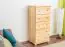 5 Drawer Chest Junco 141, solid pine wood, clearly varnished - H123 x W60 x D42 cm
