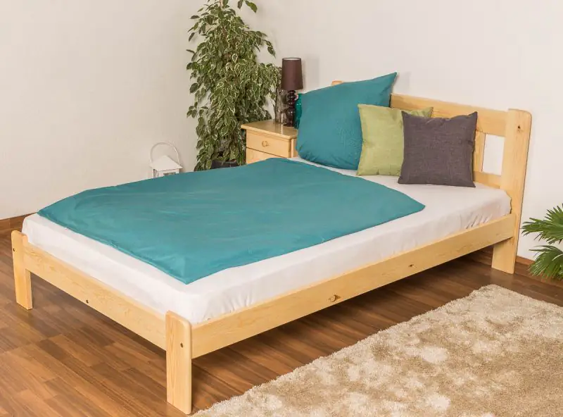 Single bed / Guest bed A21, solid pine wood, clearly varnished, incl. slatted frame - 120 x 200 cm