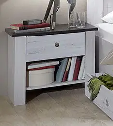 Bedroom - Bedside table Alakoss 02, 2 pieces, Colour: White / Grey - Measurements: 40 x 52 x 38 cm (H x W x D)